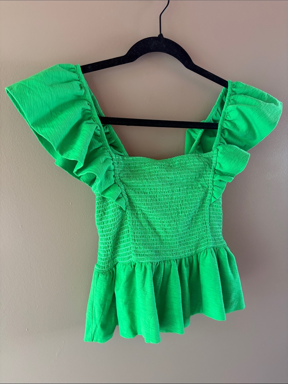 Nation LTD Bright Green Smocked Ruffle Peplum Crop Top